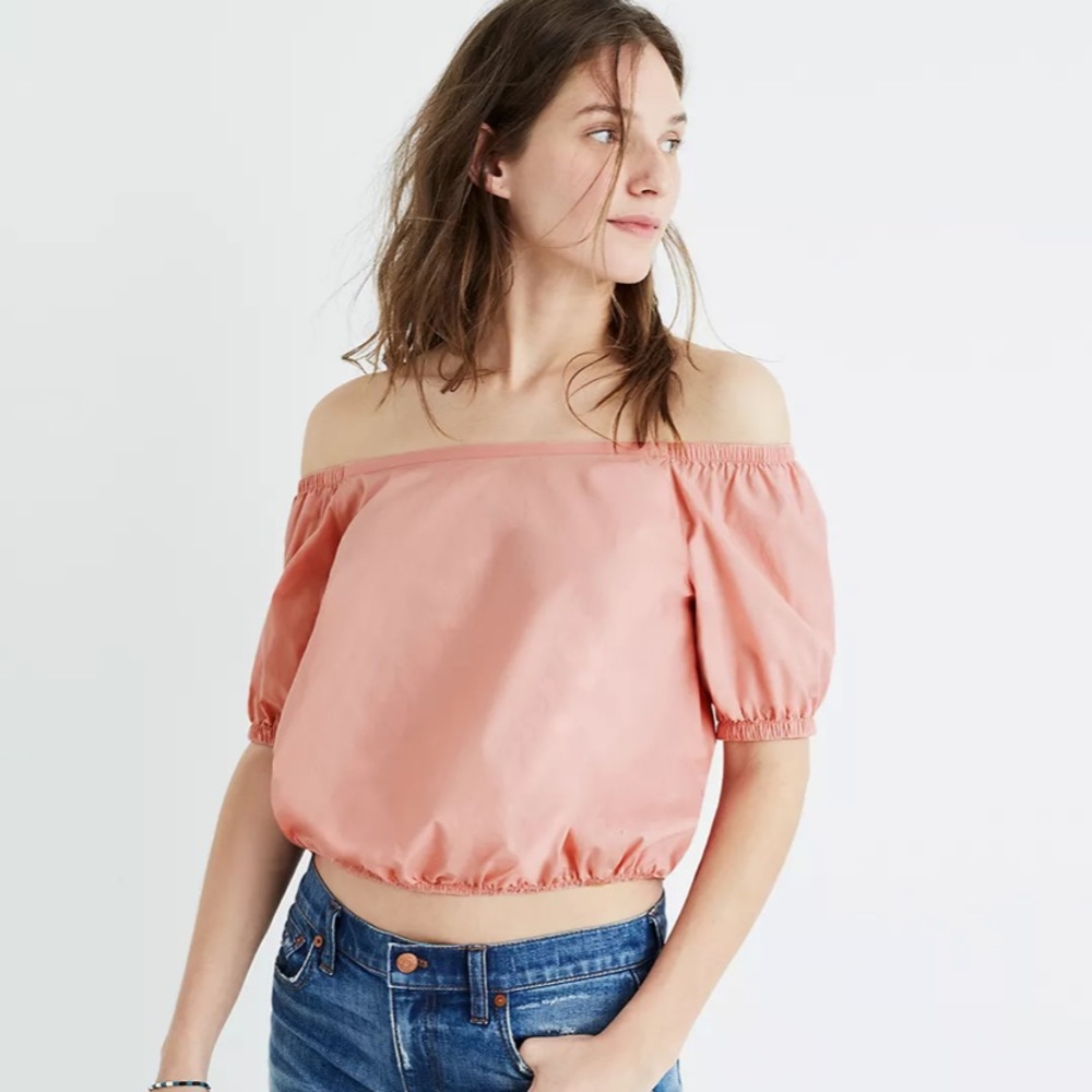 🍄 Madewell Off-the-Shoulder Bubble Top in Weathered Pink